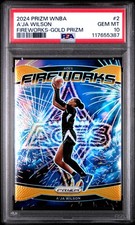 2024 Panini Prizm WNBA #2 A'ja Wilson Fireworks Prizms Gold PSA 10 #/10
