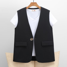 Giacca Blazer Da Donna Gilet Smocking Senza Maniche Con Bottone Collo A V