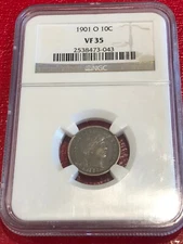 DARK PATINA  NGC VF35 1901 O BARBER SILVER DIME-NICE BETTER DATE COIN-SEP888
