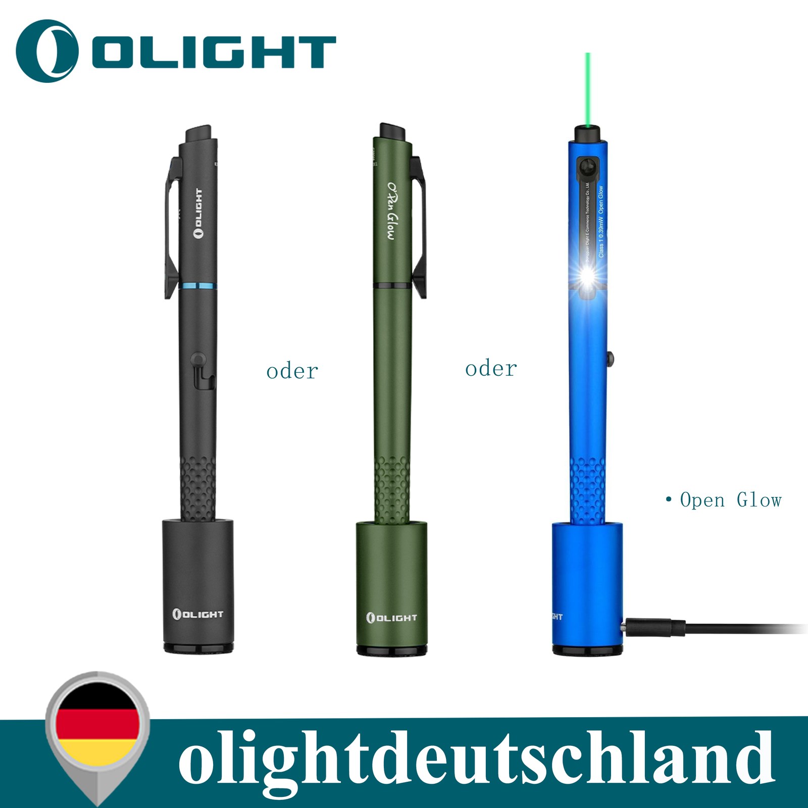 Olight Open Glow LED lámpara de lápiz recargable 120 lúmenes LED y láser verde