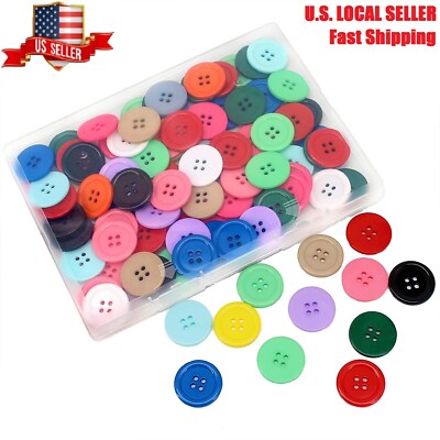 100 Pcs 1 inch Resin Sewing Buttons 15 Colors 4 Holes Flatback Round Multicolor