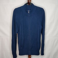 Guess men's size L sweater navy blue mock neck full zip long sleeves