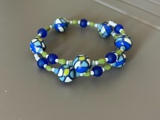 Polymer Clay and seed Bead Wrap Bracelet 23015 - Blue  Green
