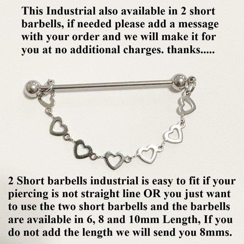 5 Lengths HEART CHAIN INDUSTRIAL Barbell Surgical Steel 14g. - Picture 10 of 13