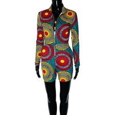 African Print Multicolor Stretchy Women Long Sleeve Short Romper/ Body Suit