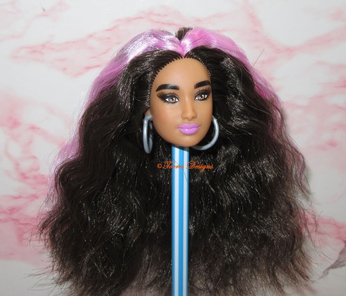 New Barbie Extra 13 Doll Head AA Black Purple Streak Hair for OOAK Repair Parts - Picture 2 of 3