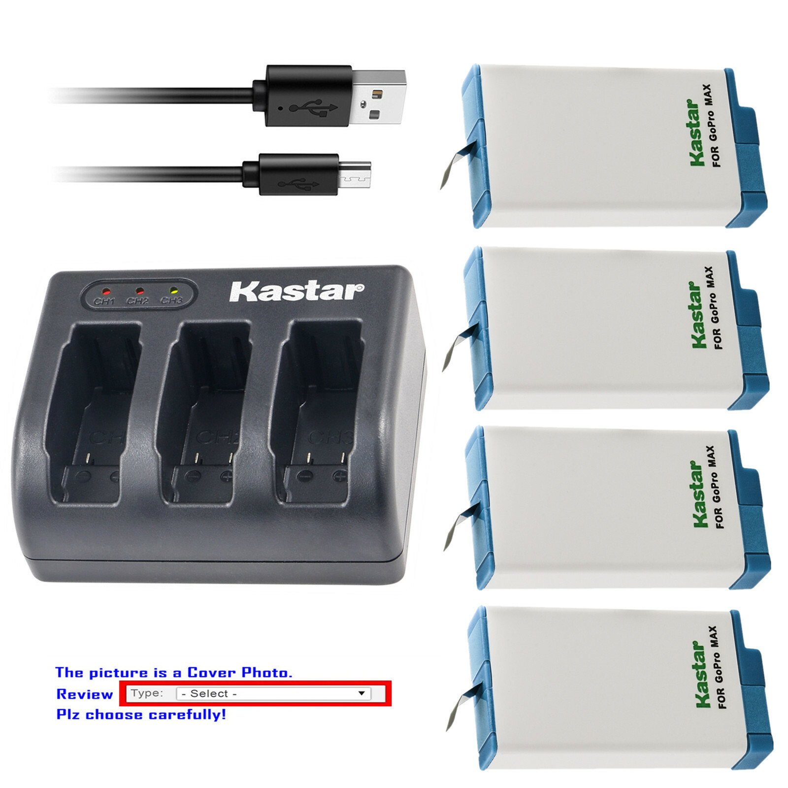 Kastar Battery Triple Charger for GoPro Max Action, Hero Max 360 Action Camera