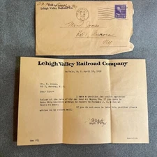 1939 Lehigh Valley RR Job Offer Letter Signed by John W. White w Original Cover