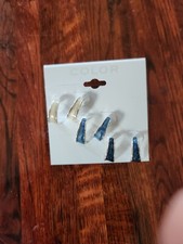 Color Enamel Hoop Pierced Earrings Blue Silvertone Ear Jewelry