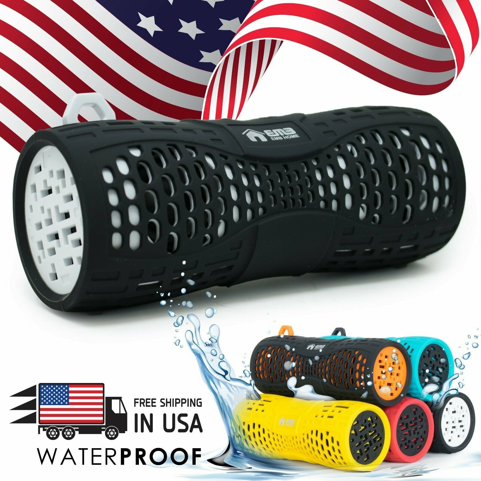 EMB Rechargeable Waterproof Speaker Outdoor Wireless Shower - White w/ Bluetooth-image