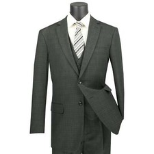 VINCI Men's Olive Windowpane Plaid 3pc 2-Button Classic-Fit Suit - NEW