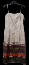 👗🛍 INC Brown Multi Color SILK Stripe Bottom Spaghetti Strap Dress ~ 6 M3020🛍