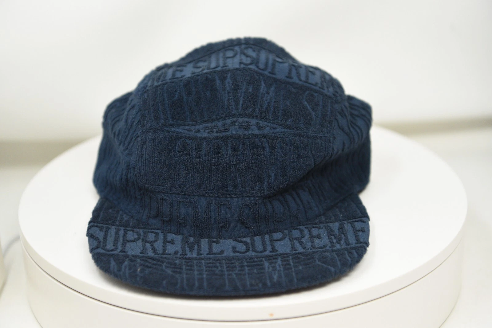 Casquette de camp éponge à rayures textuelles SUPREME SS17 DSWT !!   Marine