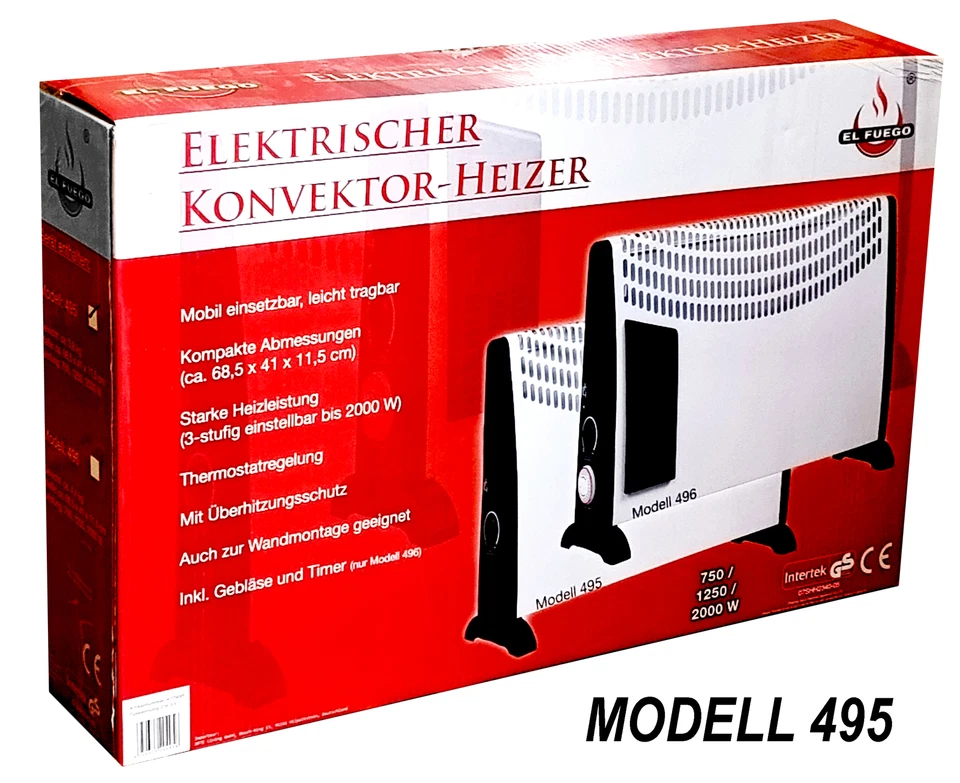EL FUEGO Elektroheizung Elektrisches Heizgerät Konverter Heizüfter 3 Heizstufen Bis 2000W