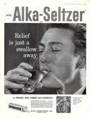 Vintage advertising print ad antacid Alka-Seltzer Cold Discomforts Headache ad