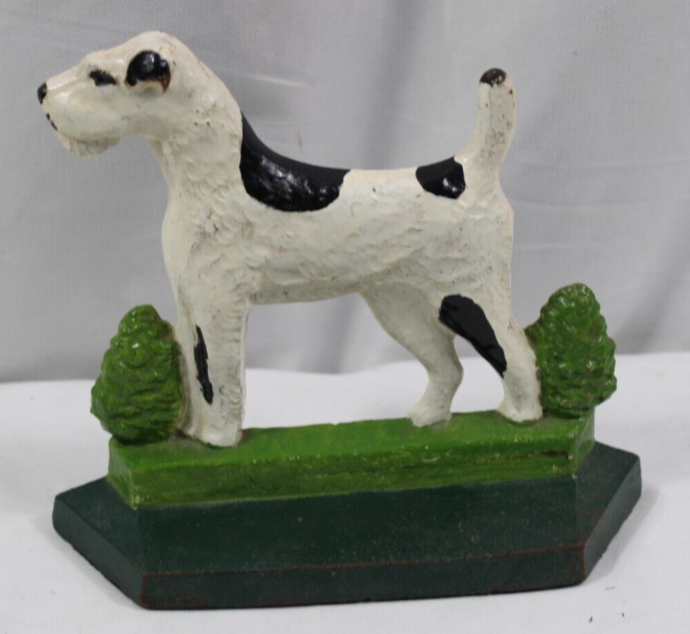 Antique Pal Fox Terrier Dog Cast Iron Door Stop 1929 PA Estate