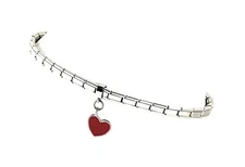 Italian Modular Charm Bracelet Stainless Steel Silver 4 mm Dangle Red Heart