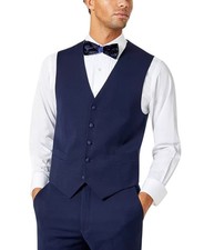 Tommy Hilfiger Mens Slim fit Tuxedo Suit Vest Medium Blue Solid Stretch