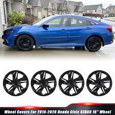For 2016-2026 Honda Civic Sedan 16 Rim 16 Hubcap Black Lacquer Wheel Covers