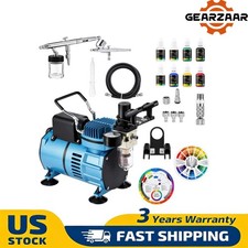 Master 2 Airbrush, Air Compressor Kit, Holder 6 Primary Colors Acrylic Paint Set
