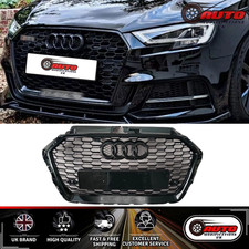 Audi RS3 Style A3 S3 8V Front Main Grille Honeycomb Mesh Grill Gloss Black 17-20