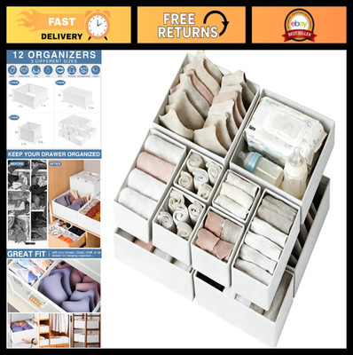 12 Pack Drawer Organizer - Fabric Closet Storage for Baby Clothes, Socks & Under
