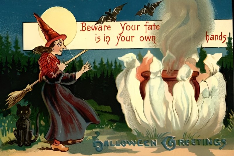 Happy Halloween  SPOOKY Vintage Reproduction Postcard  6" X 4" h10