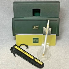 RARE Cross Matte Silver & 23K Gold Trim Pen w/Holder, Box, Manual & Extra Refill