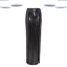 Ex QUIZ Women's Skirt - Midi Thigh Split Sequin Black/Silver