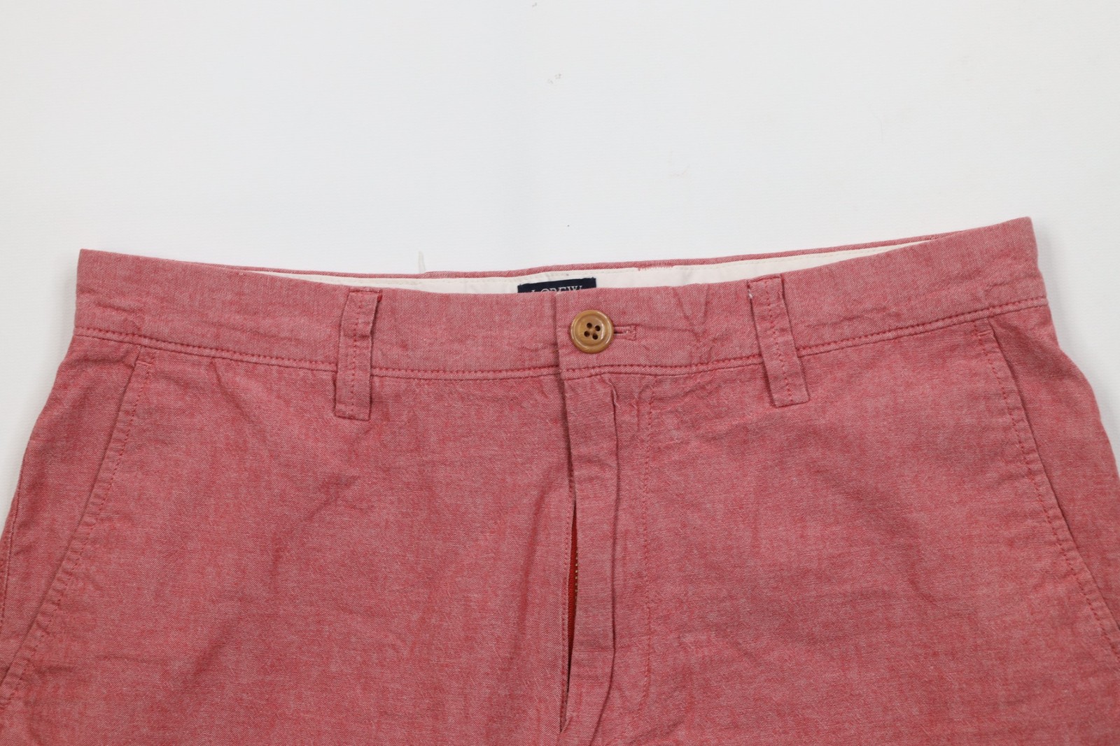 J Crew Rivington Mens Size 31 Faded Chambray Above Knee Chino Shorts Red Cotton image 2