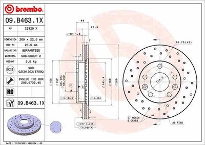 BREMBO 09.B463.1X Bremsscheibe für DACIA,NISSAN,RENAULT