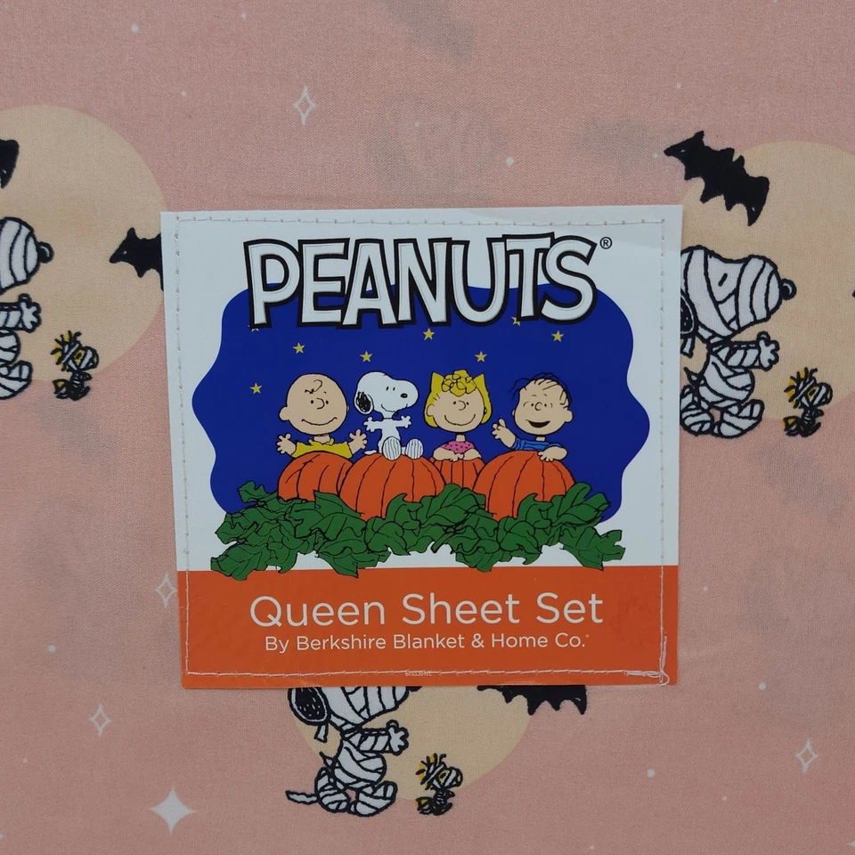 Peanuts Queen Sheet Set By Berkshire Pink Halloween Snoopy Bats - Image 4 of 4