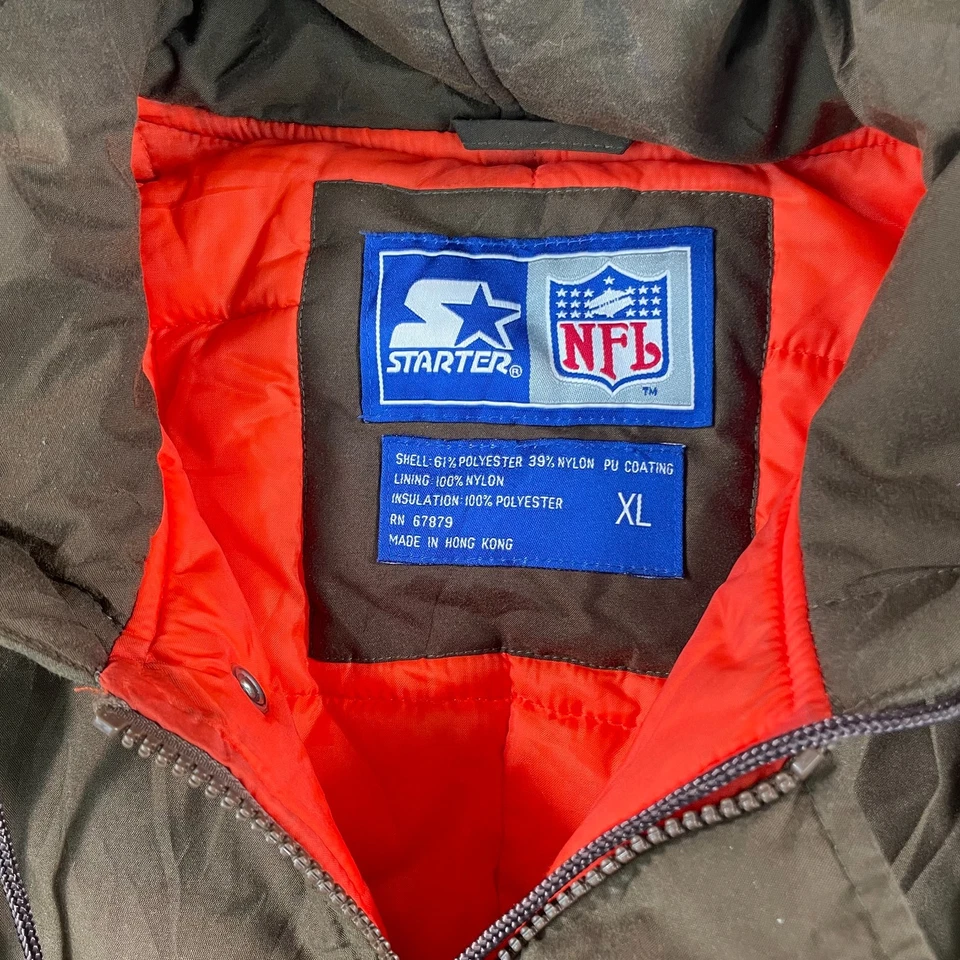 Chaqueta acolchada retro de fútbol americano con capucha de colección de los 90 Cleveland Browns NFL para hombre XL Foto 2 de 4