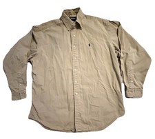 Vintage Polo Ralph Lauren Men’s Sz L Tan Khaki Button Down Shirt “Made In USA”