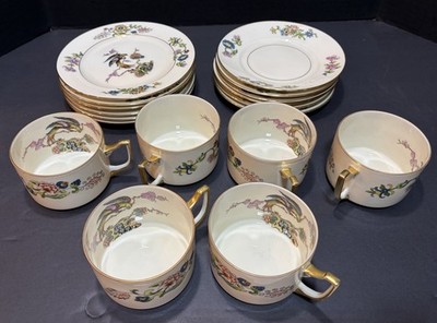 Vtg Epiag Czechoslovakia Royal Birds of Paradise Teacup Saucer Plate Set 18pc