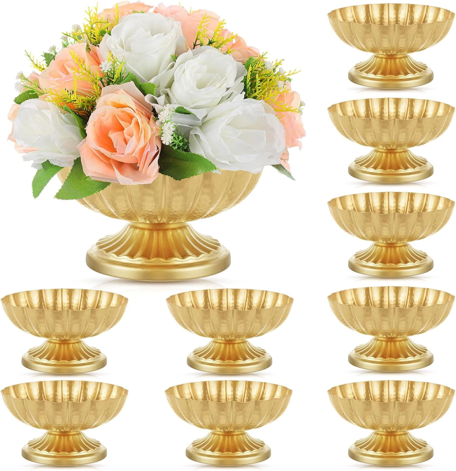 10 Pcs Gold Compote Bowls for Flowers & Fruits - Perfect for Events & Decor