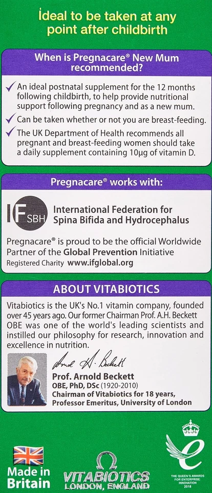 Pregnacare Nuevo Mum Vitaminas 56 Comprimidos Vitabióticos Embarazo Postnatal Suplemento... Foto 4 de 4