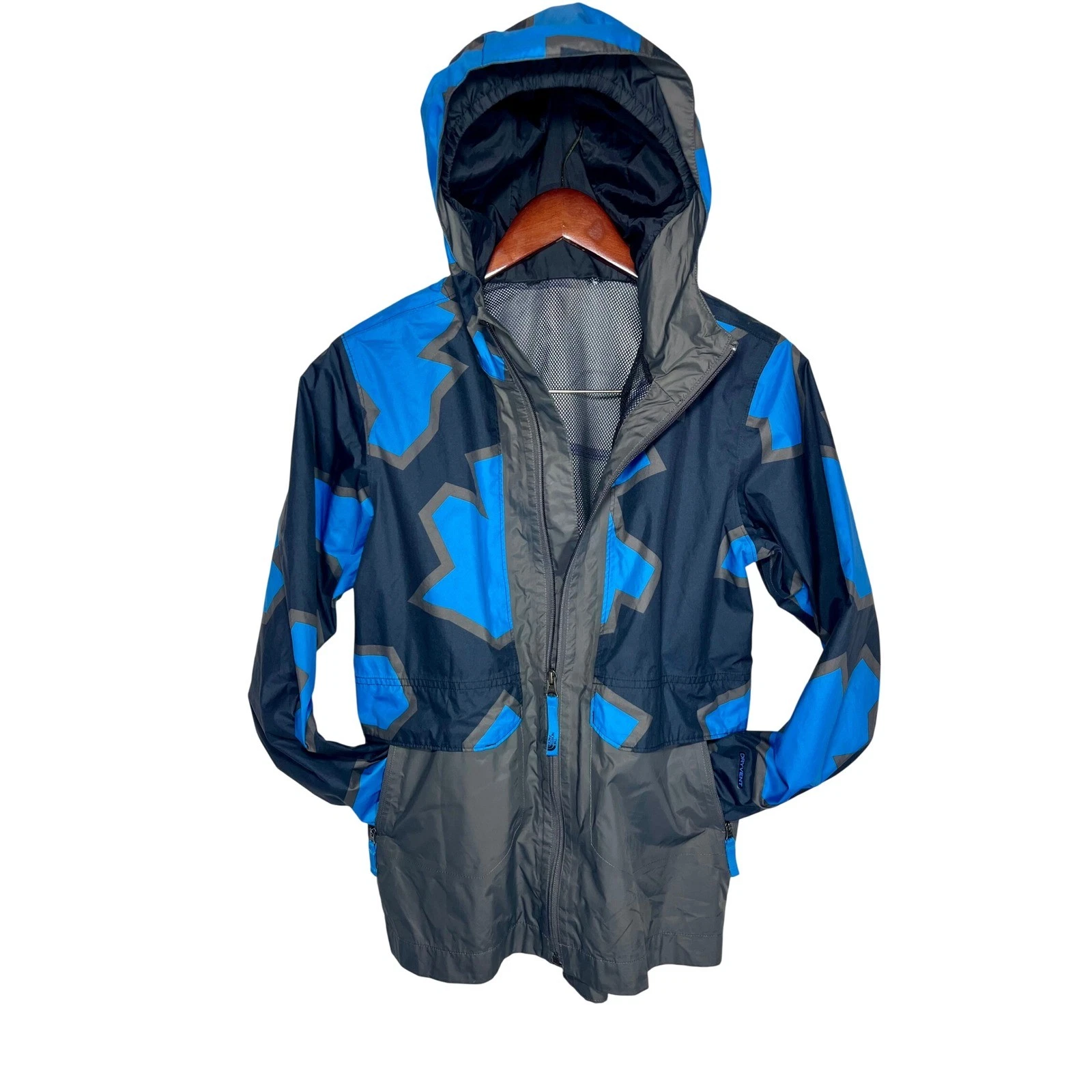 The North Face Quinn Rain Jacket Kids XL Blue Grey Geometric DryVent Shell
