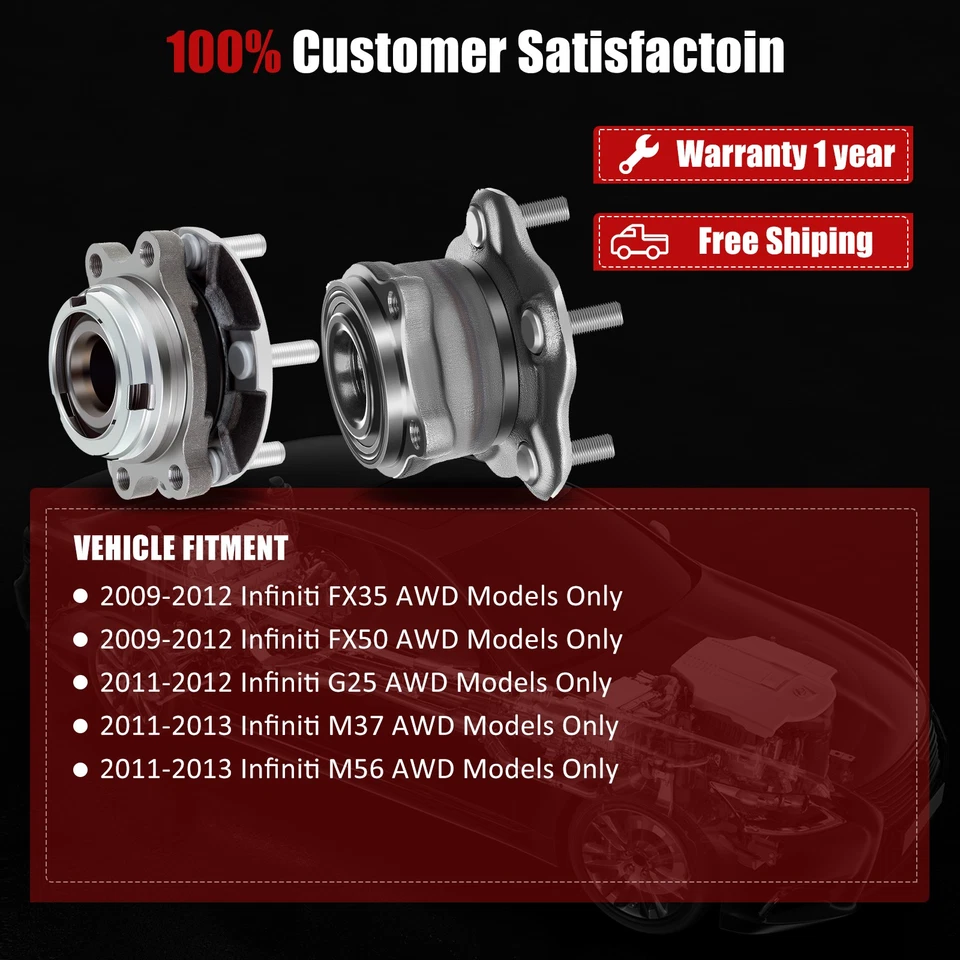 For Infiniti FX35 FX50 2009-2012 AWD Models Only Wheel Hub Bearing Assembly 4pcs - Image 2 of 4