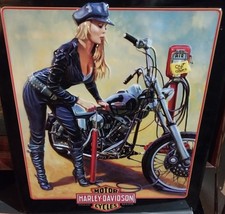 HARLEY DAVIDSON MOTORCYCLES WOMAN CROSSROADS HEAVY DUTY USA MADE METAL ADV SIGN