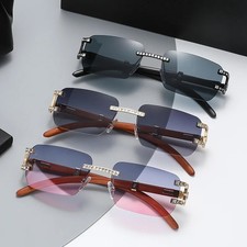 Vintage Y2K Designer Rimless Diamond Crystal Rhinestone Square Sunglasses UV400