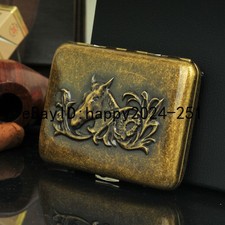 Vintage Portable Double Sided Copper Carved Horse Cigarette Case Smoking