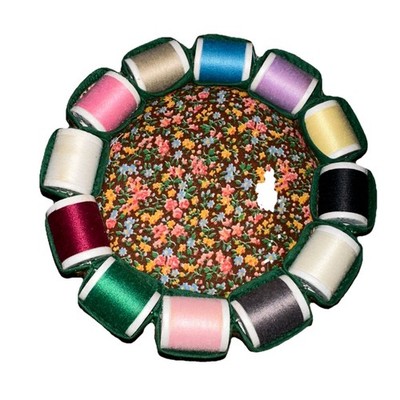 Vtg Large Pincushion W/ Attached Ring Of Thread Spool Holders Grandma s Pin