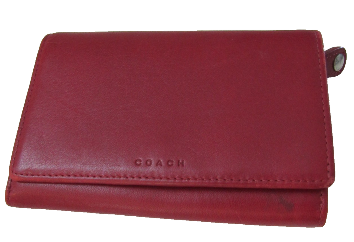 Vintage COACH Bifold Wallet Smooth Leather Red Snap Closure Coin