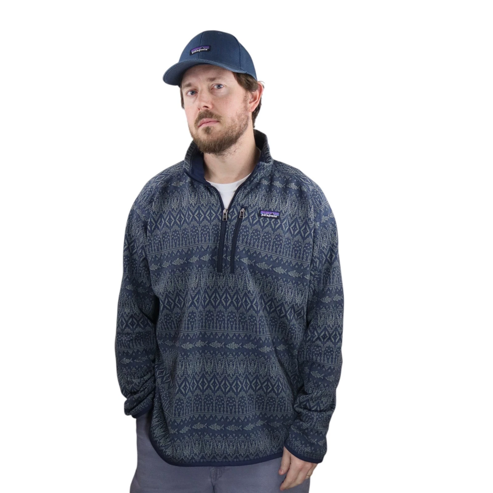 Patagonia Better Sweater Fleece Jacket Mens XL Falconer Fish Trout Aztec Tribal