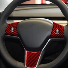 RED FOR TESLA MODEL 3 Y CARBON FIBER CAR STEERING WHEEL COVER TRIM ACCESSORIES