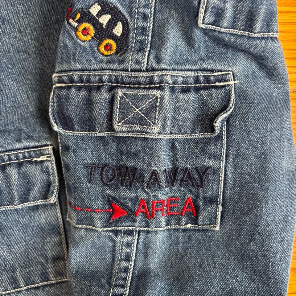 Mono de Colección Denim Bordado Construcción Área de Trabajo 12 Mos Jeans Usar Botones Foto 4 de 4