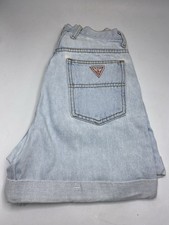 VTG 90s Guess Jeans Shorts Womens 28 Blue USA Denim High Rise Button Fly Mom