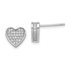Sterling Silver Cubic Zirconia Micro Heart Post Stud Earrings 1.89gm L-9 mm