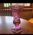 FENTON Made in USA Art Glass ~ PINK Cabbage Rose Scalloped Vase 9" H